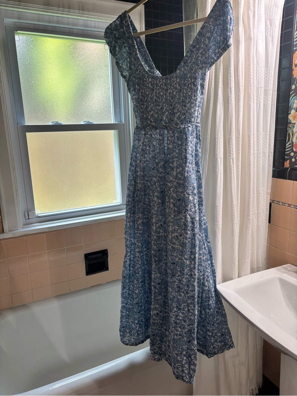 Elan Blue Floral Maxi Dress with Flutter Sleeves